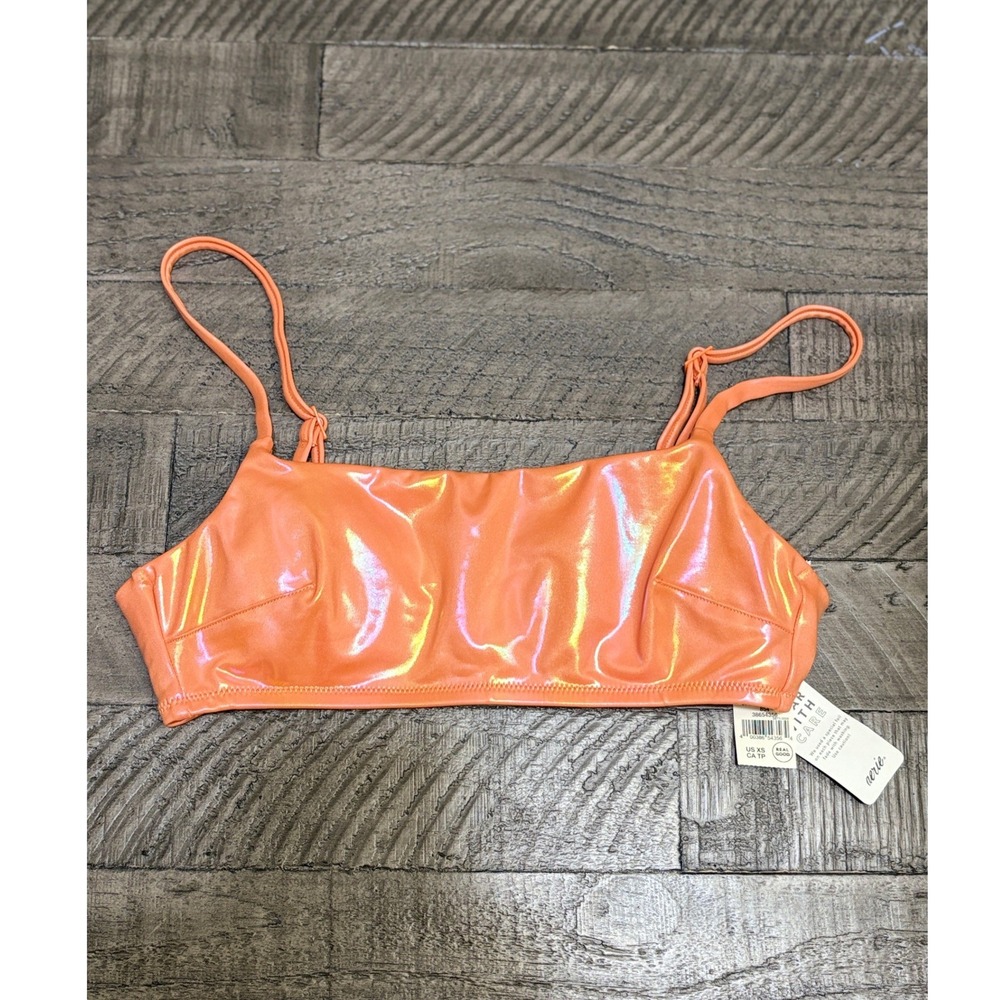 Aerie Orange Iridescent Scoop Bikini Top Metallic Swim XS NWT